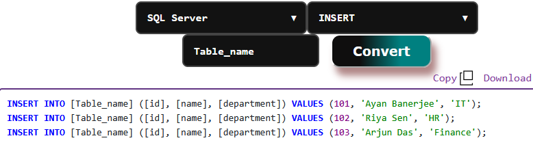 JSON to SQL Convert